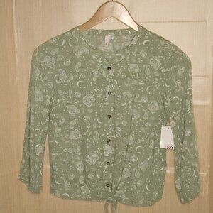 So Girls New Green Gauzy Floral Top 10-12